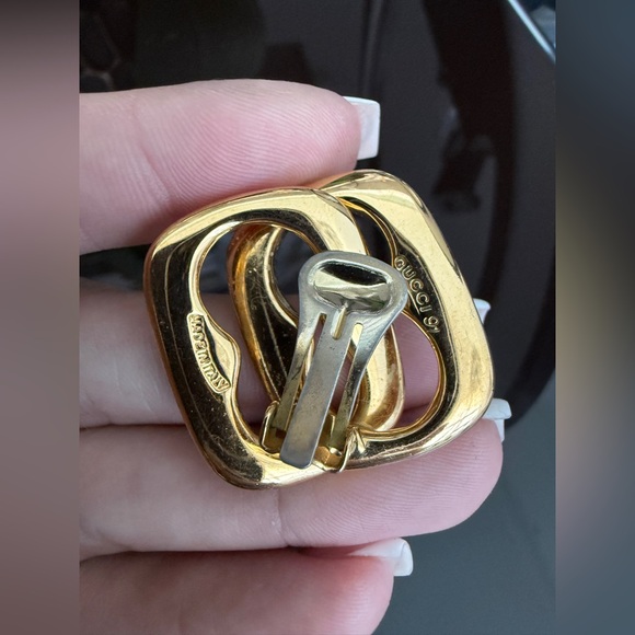 LOT 2039 24K gold plated Old Gucci vintage chain clip on earrings 1991 - Picture 6 of 16